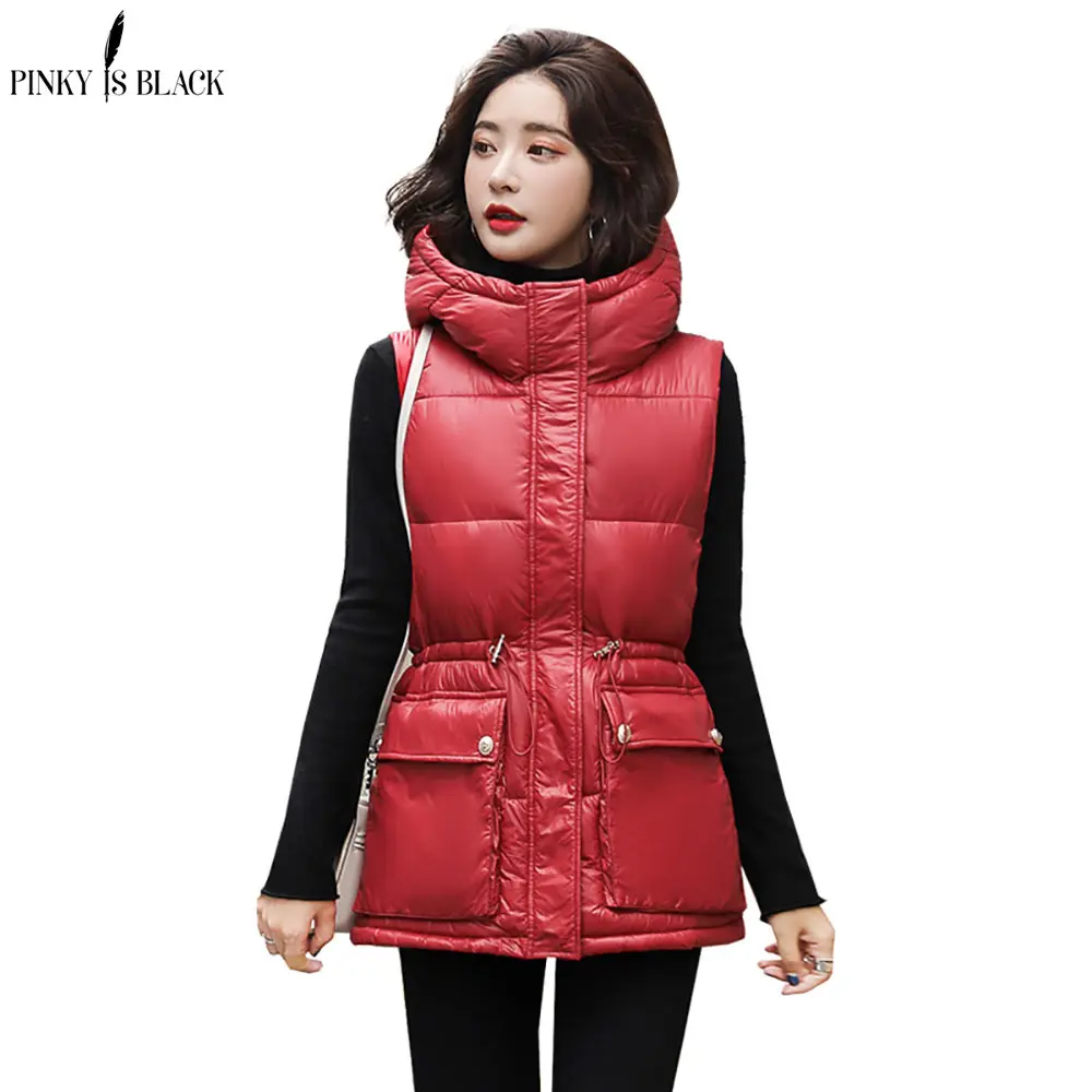 

PinkyIsBlack New Warm Women Winter Vests Hooded Drawstring Short Vest Cotton Padded Jacket Sleeveless Female Winter Waistcoat