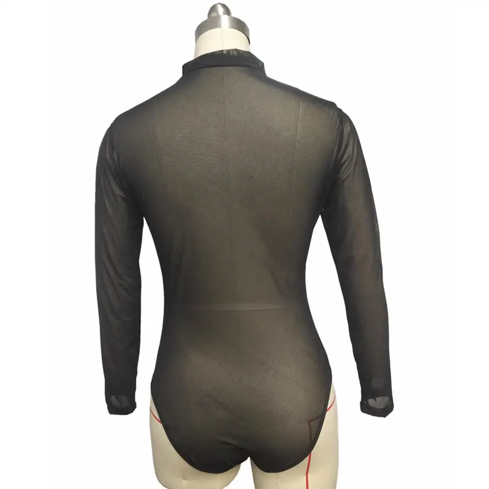 Черный сетчатый боди для женщин с длинным рукавом лето 2019 сексуальный высоким