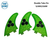 new style double tabs fins sam2gam size green color surf fins bing honeycomb fiberglass surfboard fin in surfing
