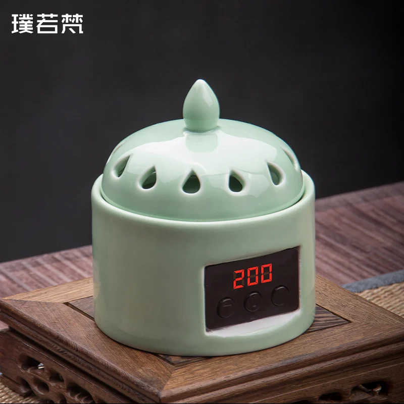 Электрическая керамическая курильница буддистская зеленая портативная