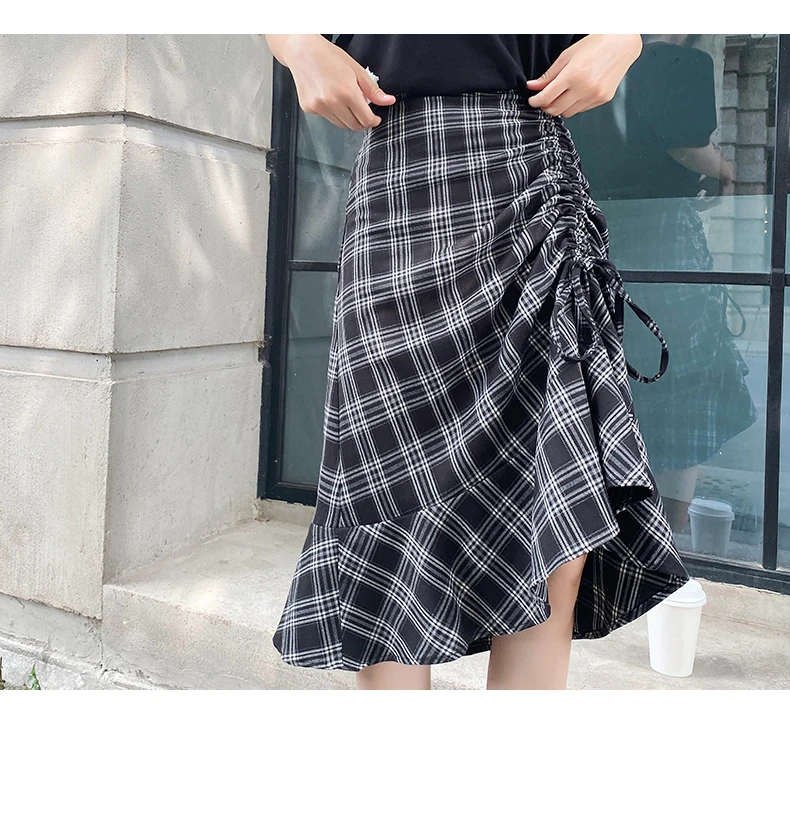 Новинка высокое качество клетчатая юбка с рыбим хвостом Женская весенне-осенняя
