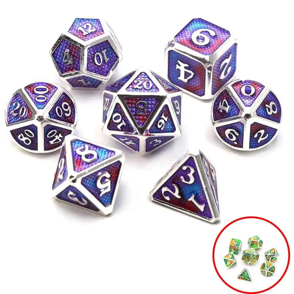 Chengshuo starlight металлические кости dnd Набор кубиков rpg многогранные Твердые подземелья и дракон настольные игры цинковый сплав зеленый d& d кости 7 шт - Цвет: 186187