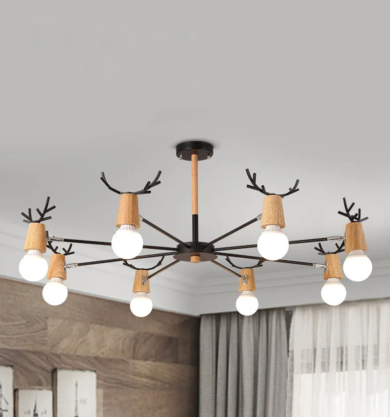 Скандинавская люстра E27 для гостиной и кабинета деревянная лампа в Корейском