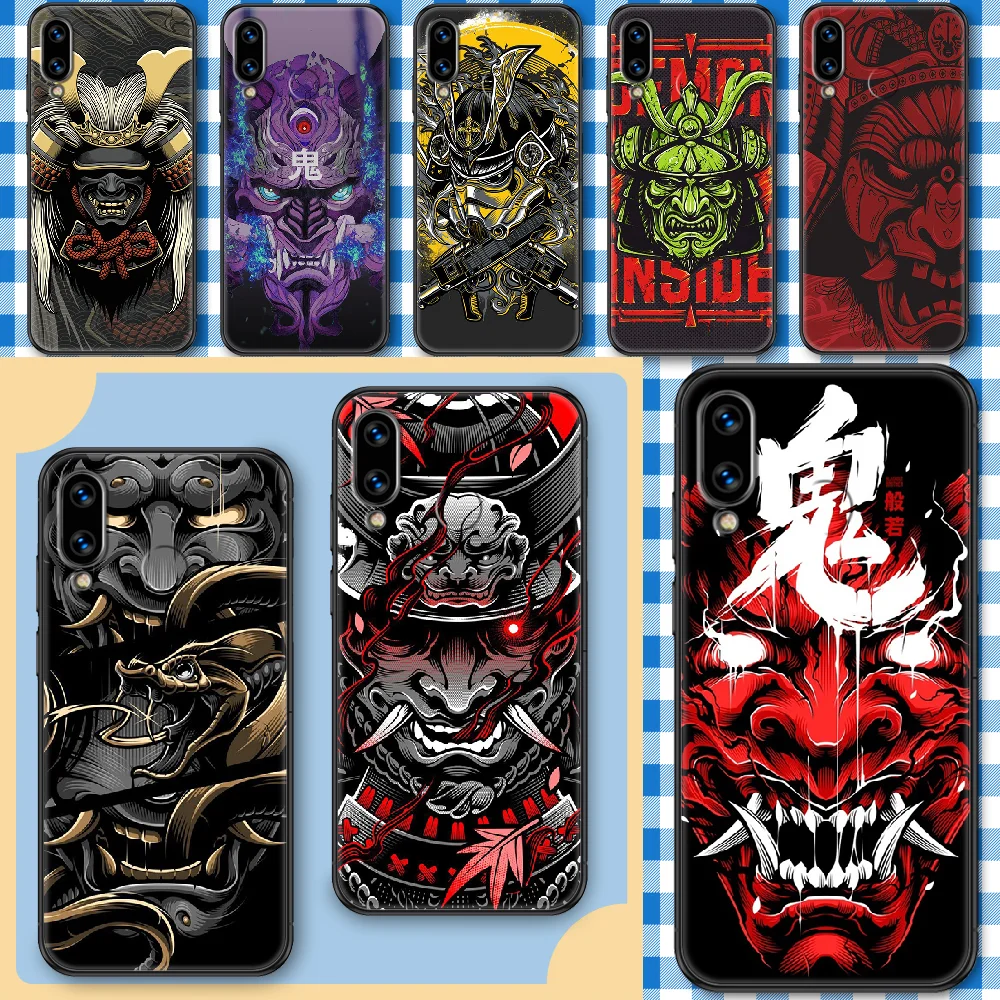 Japanese samurai oni mask Phone Case For Huawei Honor 6A 7A 7C 8A 8X 8 9 9X 10 10i 20 Lite Pro black soft back silicone