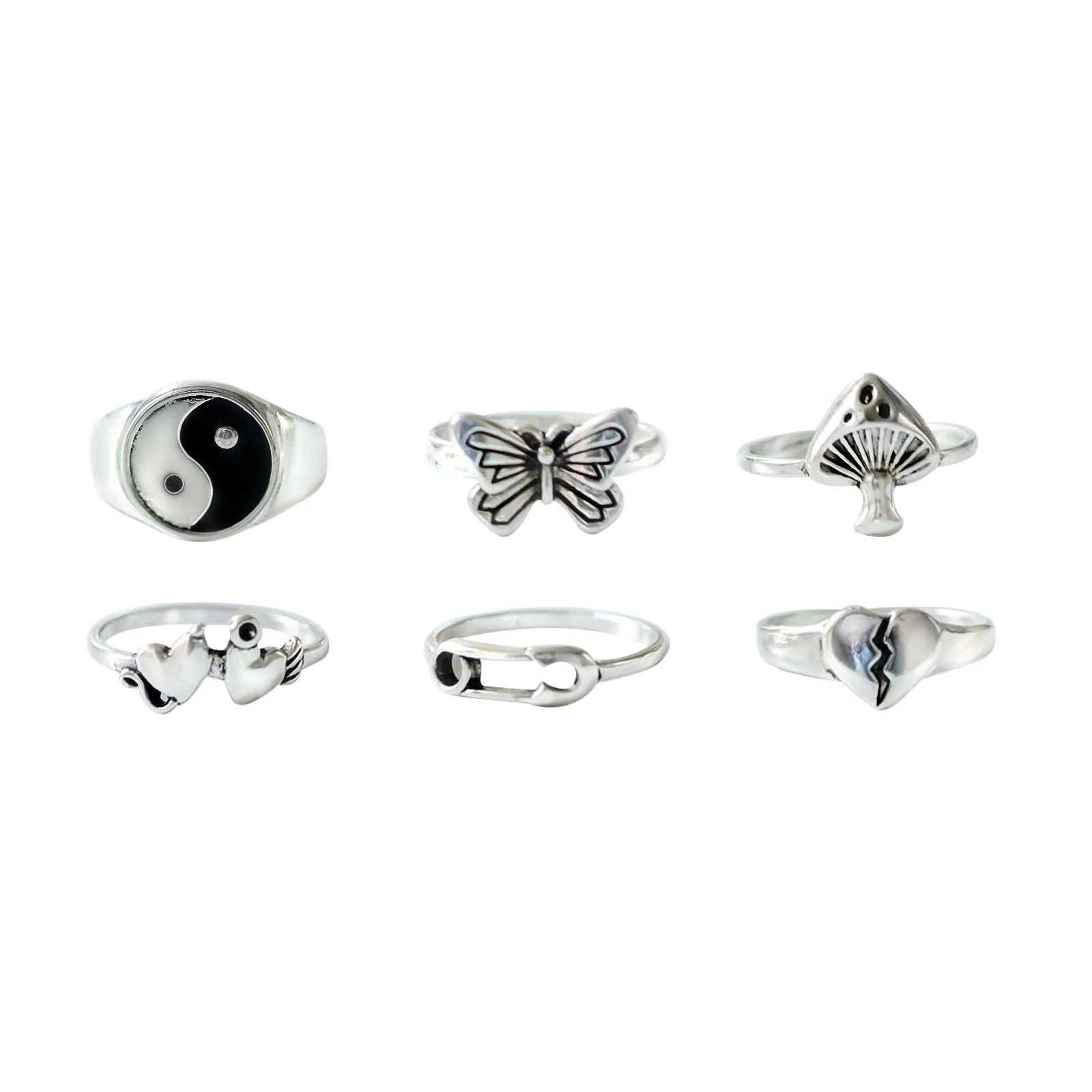 

New Retro Simple 6-Piece Set Ring Personality Ring Trend European and American Style Hollow Set Ring Jewelry