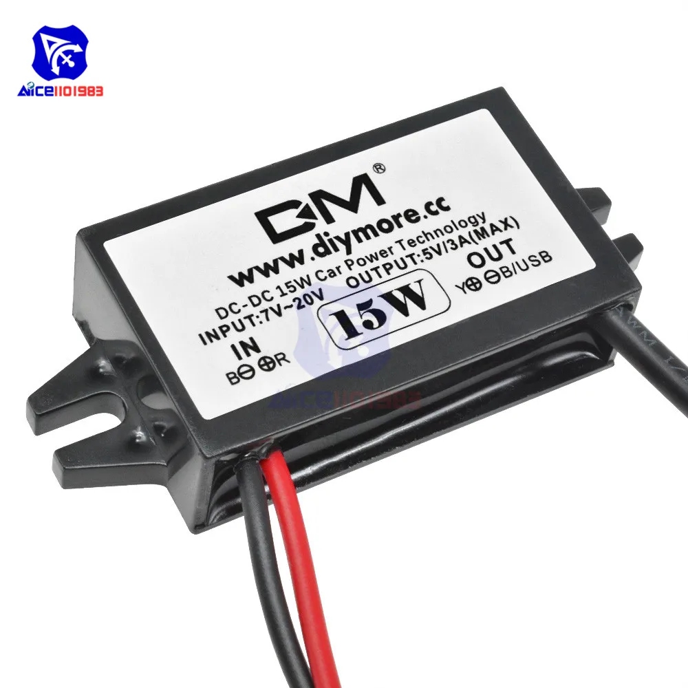Diymore DC-DC понижающий преобразователь 12В до 5В 3а 15 Вт понижающий модуль питания Micro USB прямоугольный водонепроницаемый адаптер для автомобиля
