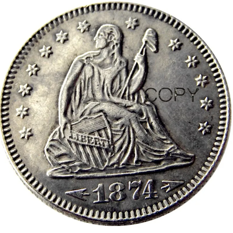 

США 1874 стрел P/S сидя свободы кватер доллар Посеребренная копия монеты