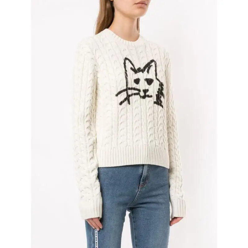 Women Sweaters and Pullovers 2019 Autumn Winter Clothes Cute Cat Twist Round Neck Long Sleeve Knit Top | Женская одежда