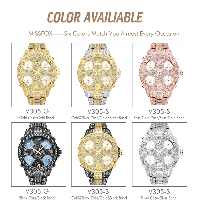 

51MM Huge Dial 5 Time Zone Mens Watches Top Luxury Brand Male Clock Quartz Watch Icd Large Men Business Iced Out Watch