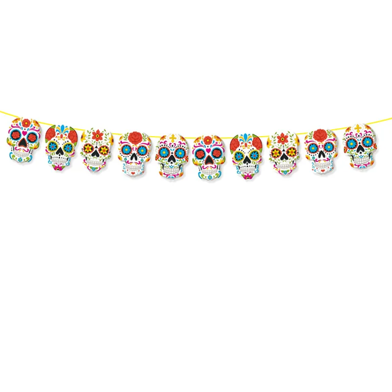 

Mexico Day of The Dead Theme Party Decoration Banner Pvc Spiral Pendants Ghost Festival Paper-cut Flag Decoraciones Para Fiestas