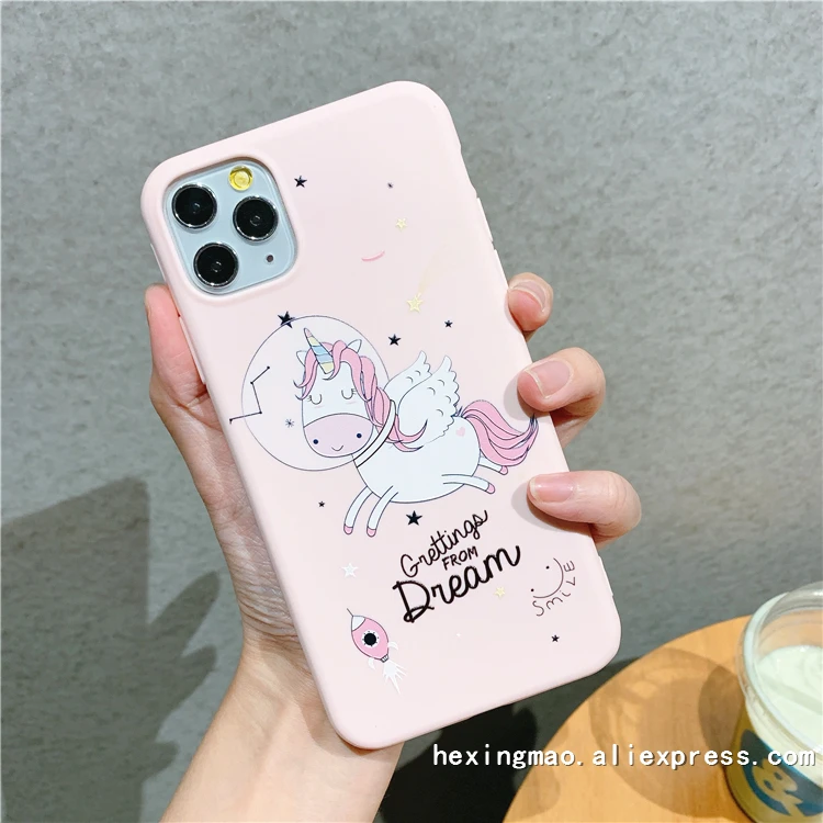 Розовый рельеф прекрасный телефон с единорогом чехол для iphone 11 бетонный завод XR