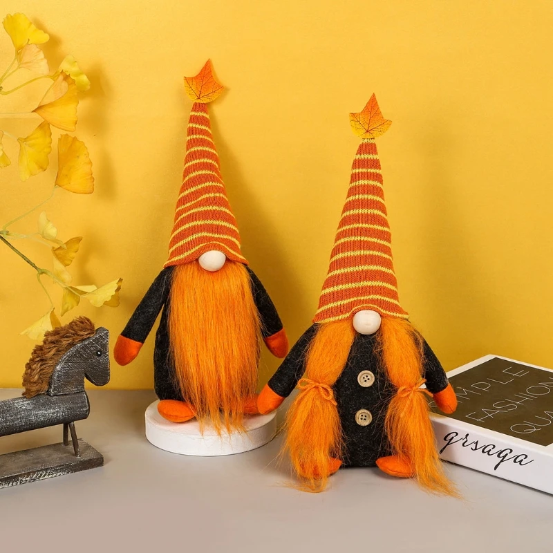 

Cute Thanksgiving Harvest Festival Maple Leaf Dwarf Doll Ornaments Gnome Elf Home Farmhouse Kitchen Decor Festive Party Shelf Ti