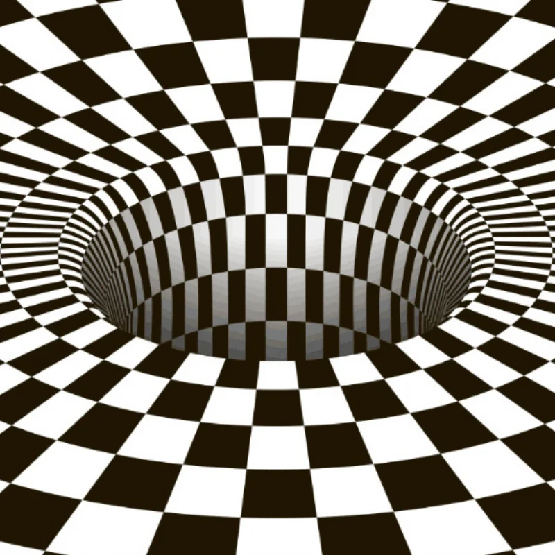 Напольный коврик 3D геометрический черно белый клетчатый мозаичный с принтом