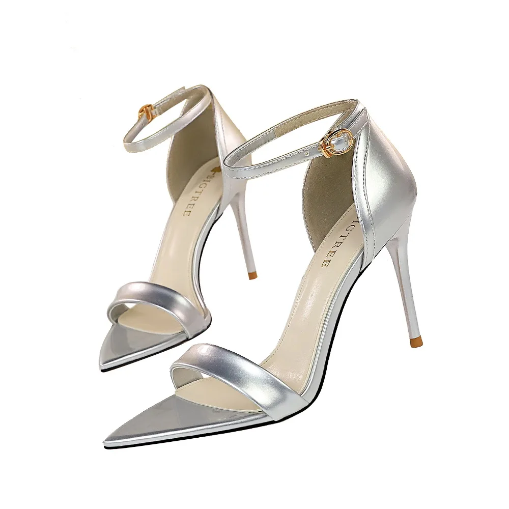 

BIGTREE 2021 New Ankle Strap black Women's High Heels 9.5CM Sandals Pointed Toe Female Party Shoes Sandalias de mujer