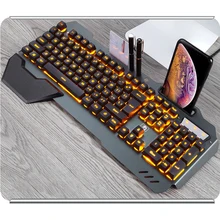 Wired Gaming Keyboard Ergonomic Keyboard With RGB Backlight Phone Holder Gamer Keyboard For Tablet Desktop For PUBG