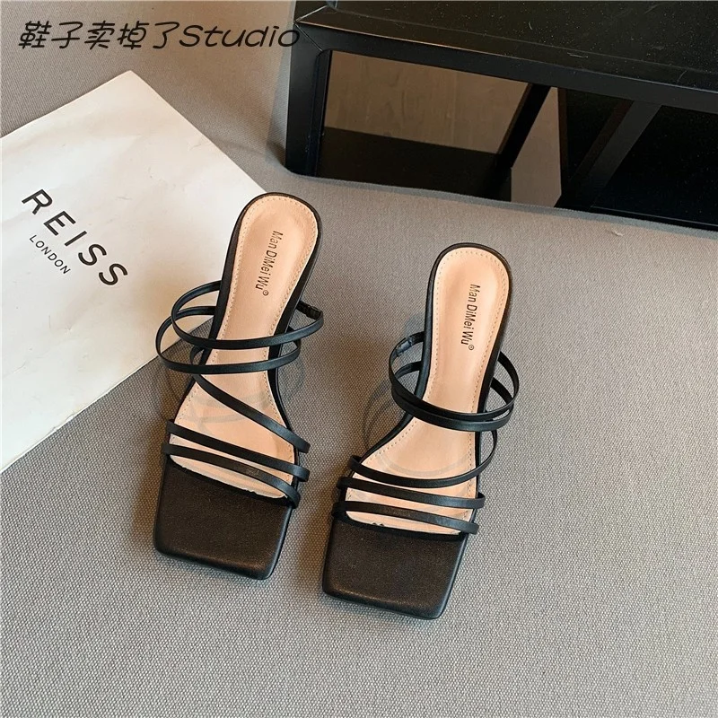 

Summer two wear a word with high heel sandals fairy wind 2021 new thin belt thin heel sandals women simple