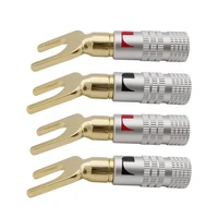 4pcs gold plated y u shape banana plug audio speaker plugs screw fork spade cable wire connector for binding post
