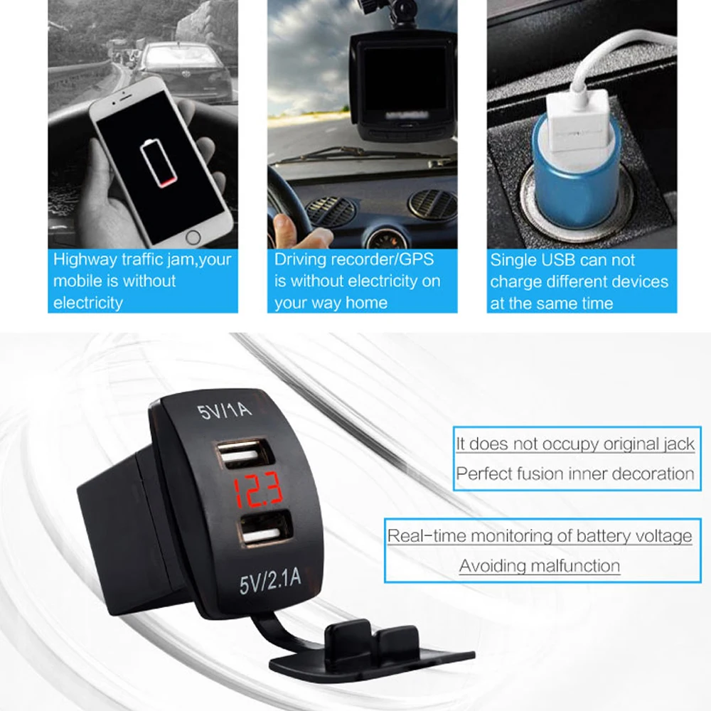 Водонепроницаемый 12V 24V Dual USB Автомобильное зарядное устройство разъем