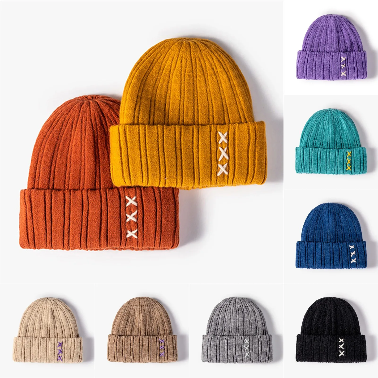 

Новинка 2021, Женская Шапка-бини, модная повседневная однотонная Вязаная Шапка-бини унисекс из плотной шерсти на осень и зиму