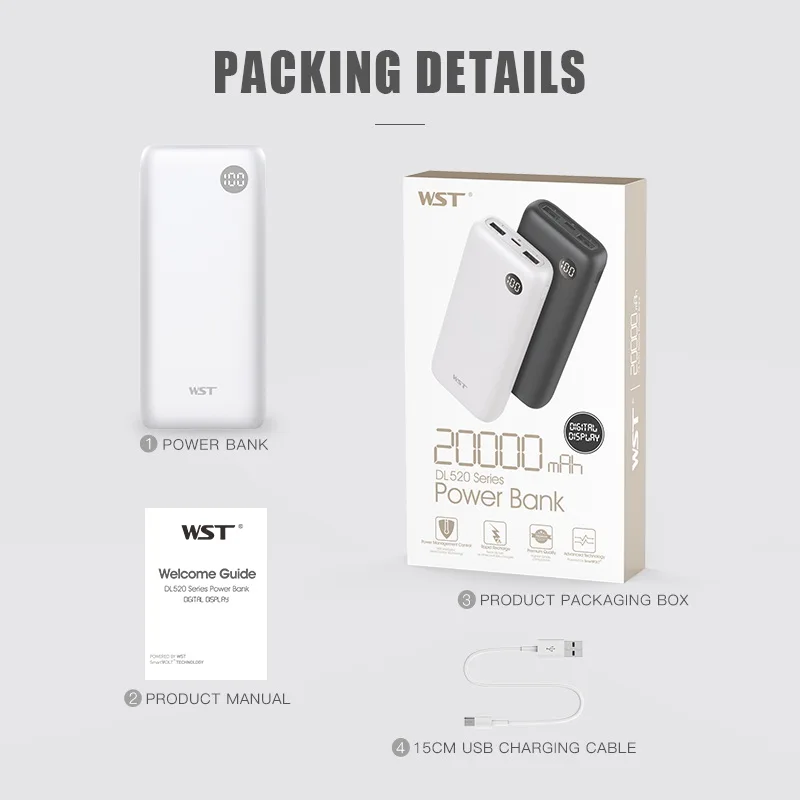 

New 20000mAh Power Bank Portable Phone Charger with Smart LED Digital Power Display Dual USB Ports for iPhone Samsung Xiaomi