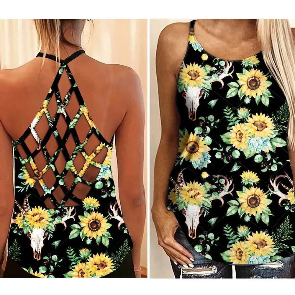 

Sunflower Flower 3D Printed Hareajuku Casual Tees Ladies Summer Hollow Shirt Sleeveless Loose Tops Fashion Shirt Women Tank Top