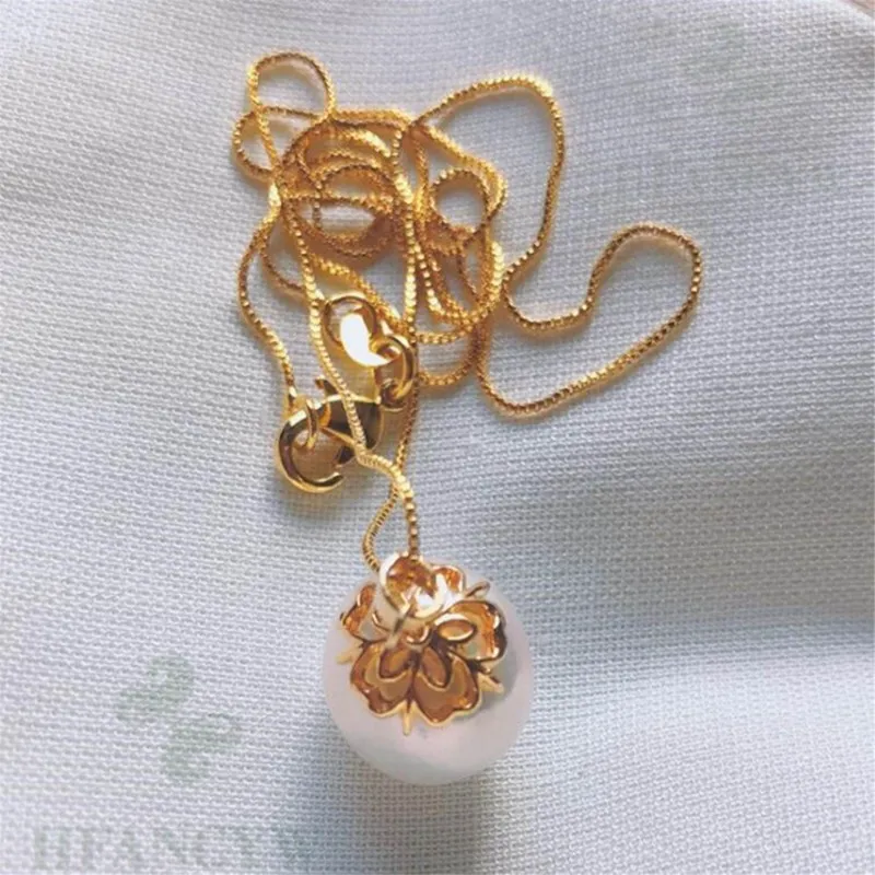 

10-11mm White Baroque Pearl Pendant Necklace Flower thimble 18 Inches Hang Accessories Jewelry Women Chain Real Diy Aurora