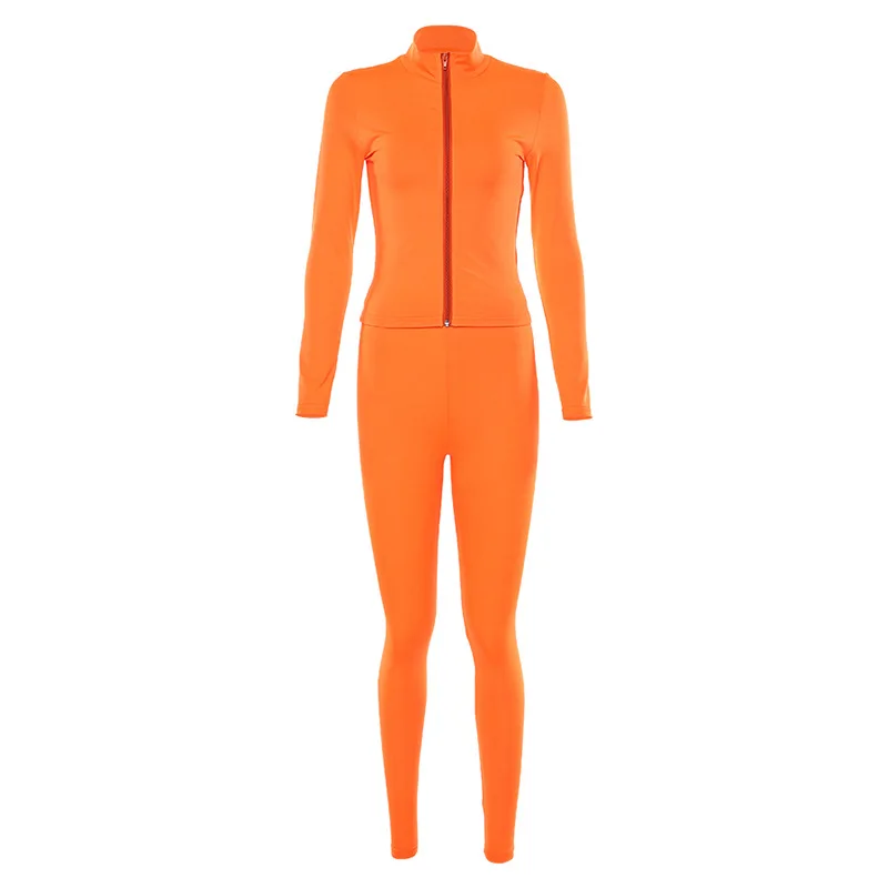 

92S1734956 Summer fashion new women's fluorescent long sleeve top sports fitness suit two piece outfits for women