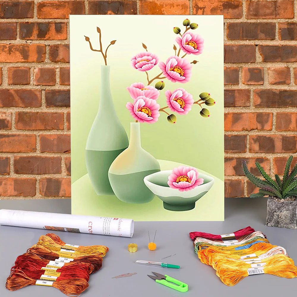 Мультяшные цветы РОЗА Подсолнух с предварительной печатью 11CT Вышивка крестом DIY