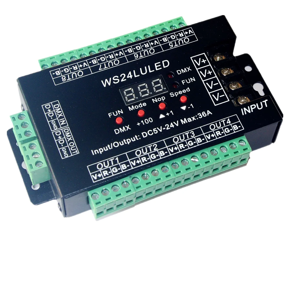 WS24LU3A WS24LU LED DC5-24V 12 В 24CH DMX контроллер 24 канала 512 декодер для RGB светодиодных лент