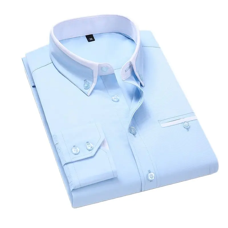 Fashion Men Shirt Long Sleeve Slim Fit No-Iron Shirt Spring Luxury Business Social Dress Casual Brand Clothes Male Shirt 5XL