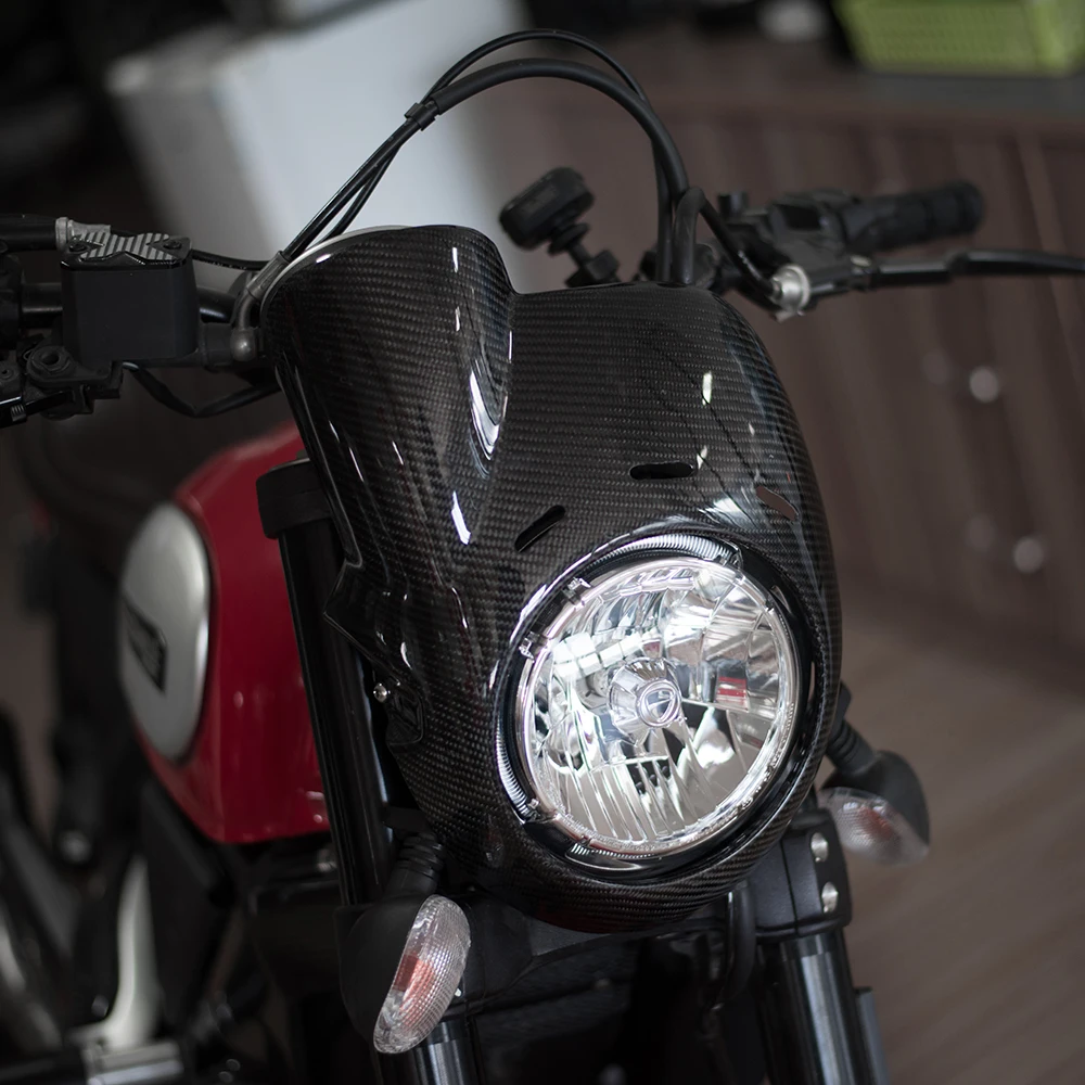 

Carbon FiberMotorcycle Windscreen Windshield Cafe Racer Wind Deflector Head Rear Cover headlight cover For Ducati Scrambler 800