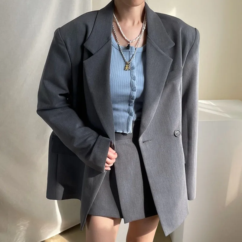 

Korean chic autumn French lapel back split design suit jacket + high waist irregular skirt skirt