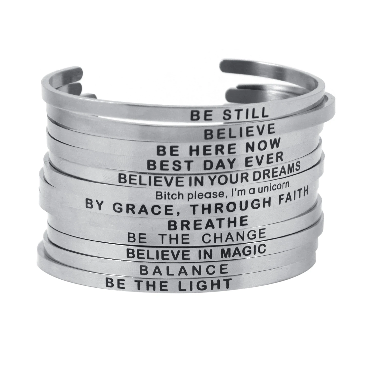 Новый серебряный браслет из нержавеющей стали с гравировкой положительная