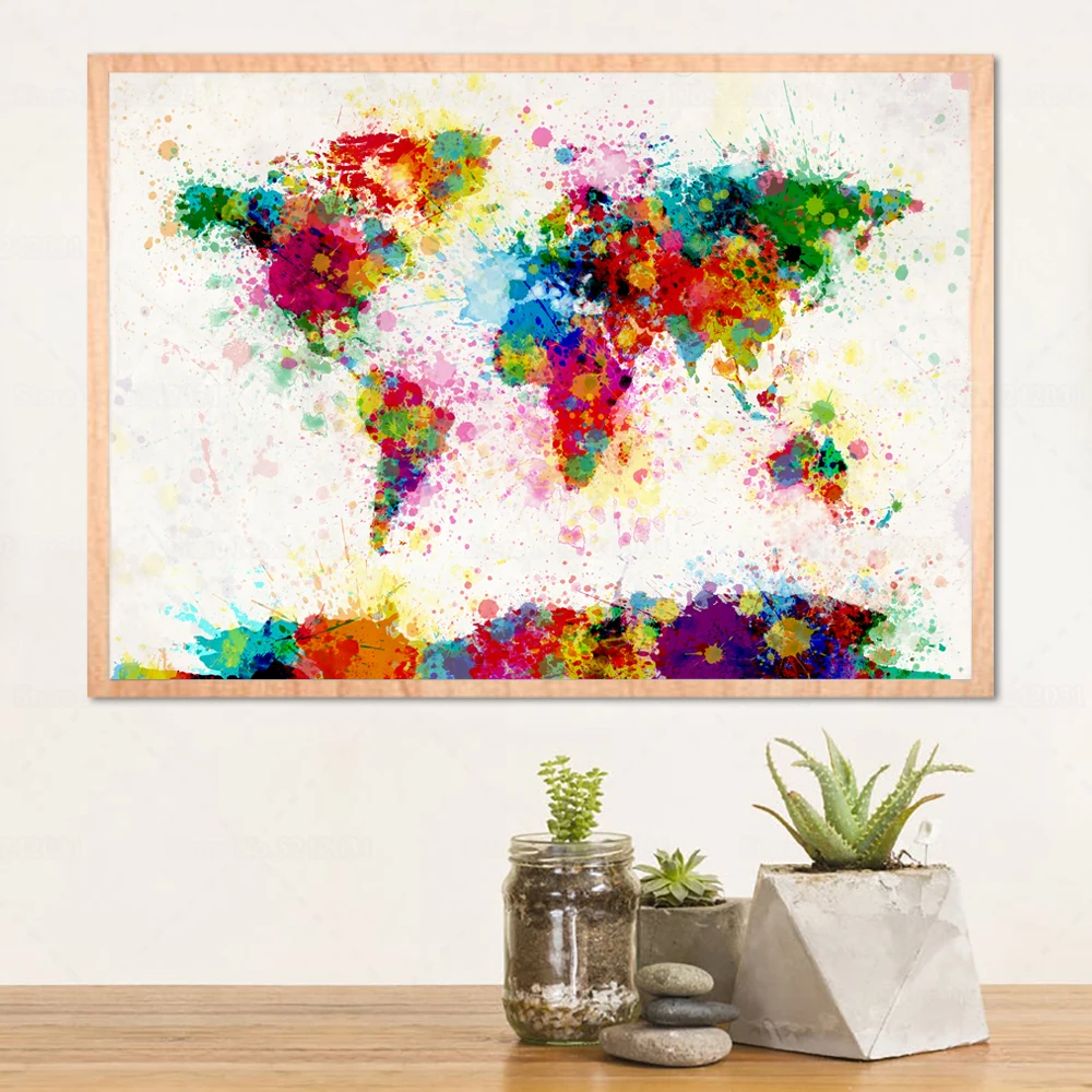 World Map Full Square Diamond Painting Colorful Splash Worldmap 5D Embroidery Cross Stitch Gift for Home Decoration | Дом и сад