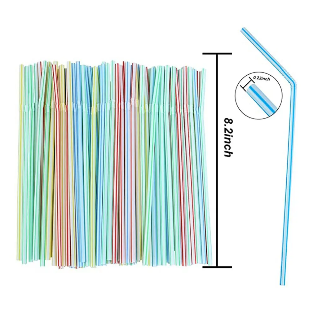 

100 Pcs Flexible Plastic Solid White Party Tea & Coffee Shop Disposable Drinking Straws Wedding Decorations
