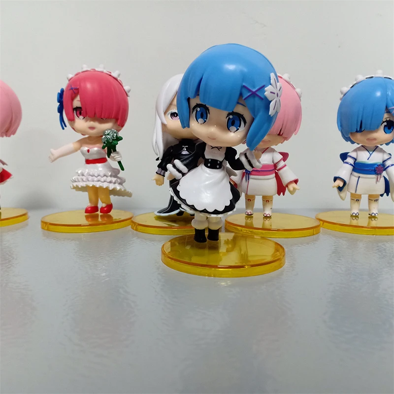6pcs/set Kawaii Re:zero Japan Anime Action Figure PVC Toys 10cm Cute Rem Ram Emilia Dolls Room Decor Birthday Xmas Gift for Boys images - 6