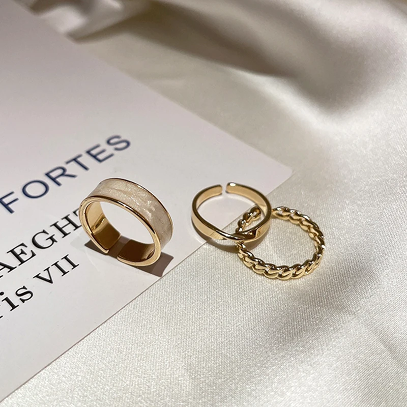 

New Trendy Three-piece Ring Adjustable Opening Design Accessories Temperament Charming Jewelry Enamel Wedding Party Fine Gift