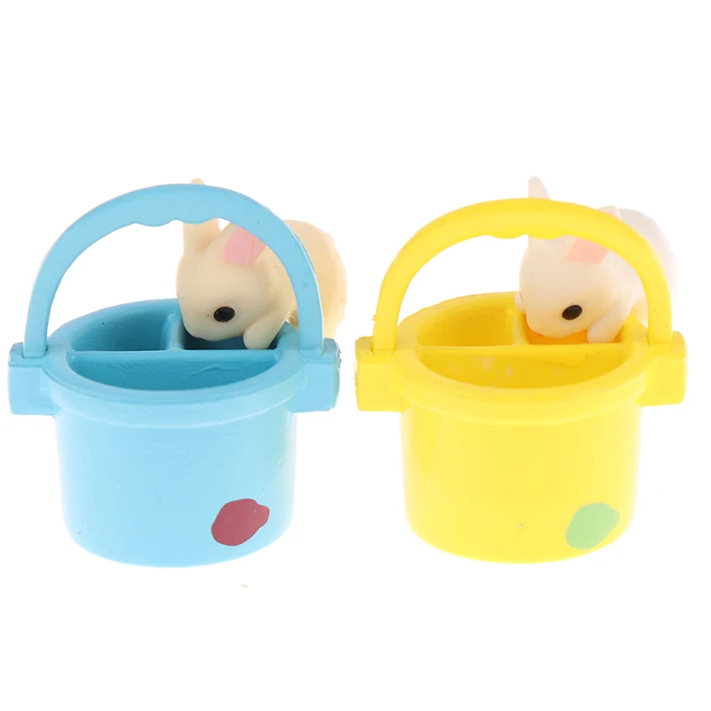 

1:12 Dollhouse Miniature Rabbit Water Barrel Bucket Model Micro Landscape Decor
