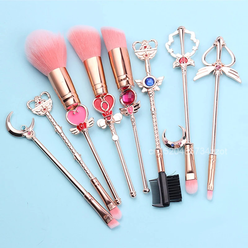 

Sailor Moon Cosplay Cosmetic Makeup Brushes Set 8pcs Tools Kit Eye Liner Shader Foundation Powder Natural-Synthetic Pink Hair