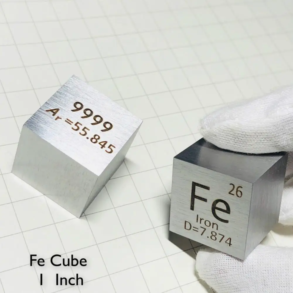 

99.95% High Purity Mirror polished Iron Element Cube 25.4mm Metal Density Cubes Carved Element Periodic Table Cube