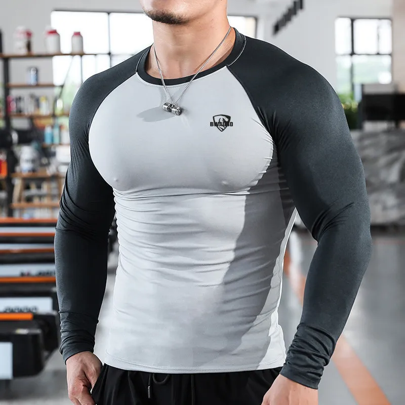 2022 New Men Running Tight Sports T-shirt compression Quick dry long sleeved T-shirt Male Gym shirt Fitness Tees Tops clothing