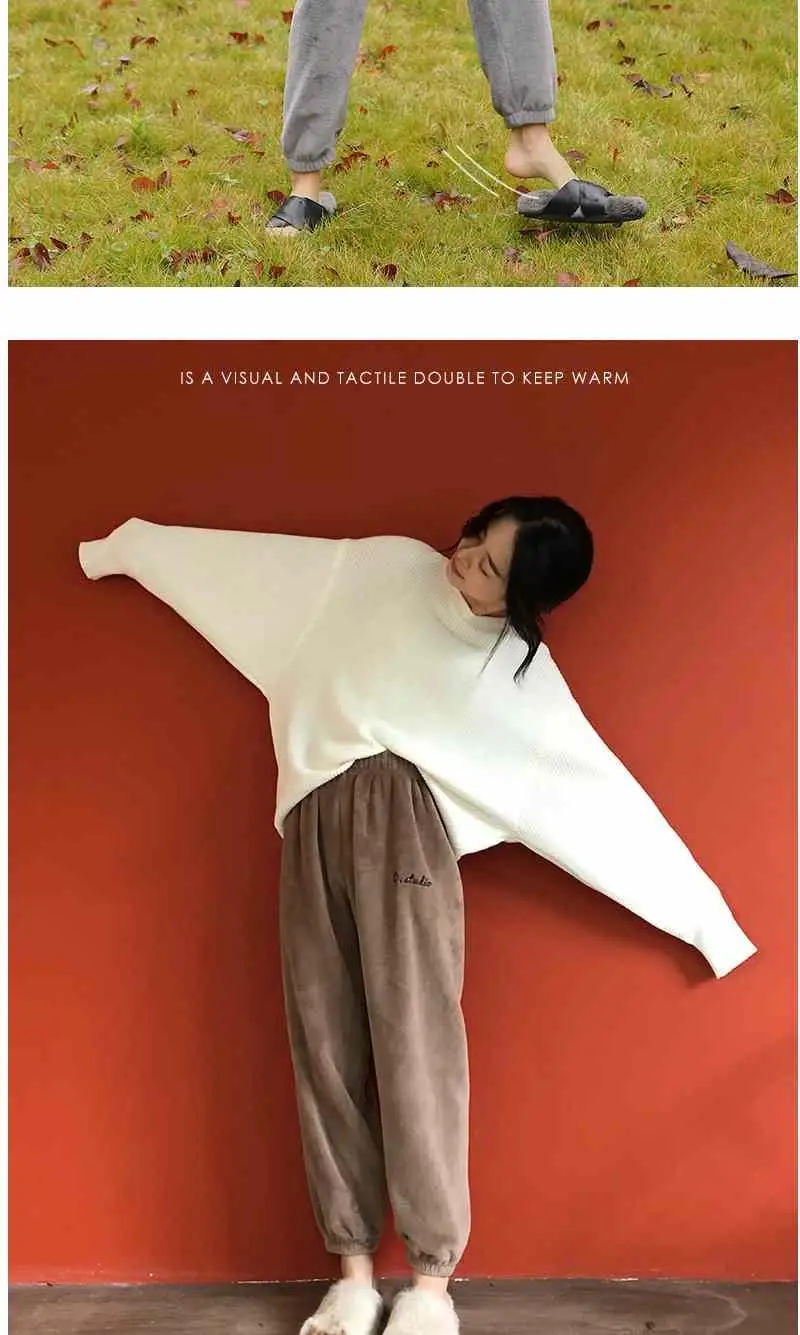 Vangull Winter Flannel Casual Pants Letter Embroidery Harem Pants New Warm Joggers Comfortable Elastic Waist Ankle-Length Pants