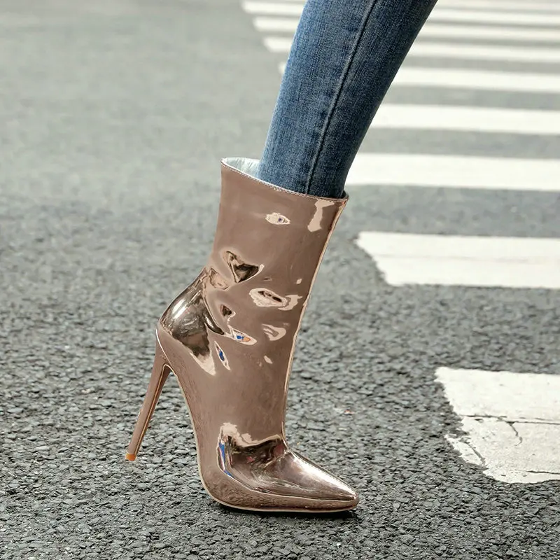 Ботинки женские на очень высоком каблуке пикантные Модные ботильоны молнии с