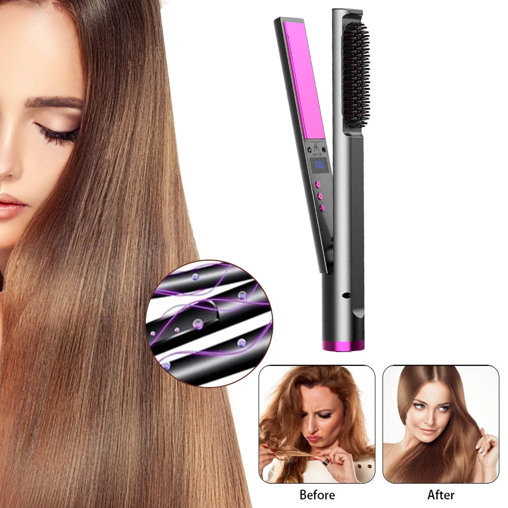 

3 IN 1 Hair Straightener Curler Fast Heating Comb Professional Anti-Static Flat Irons With Floating Ceramic Plates