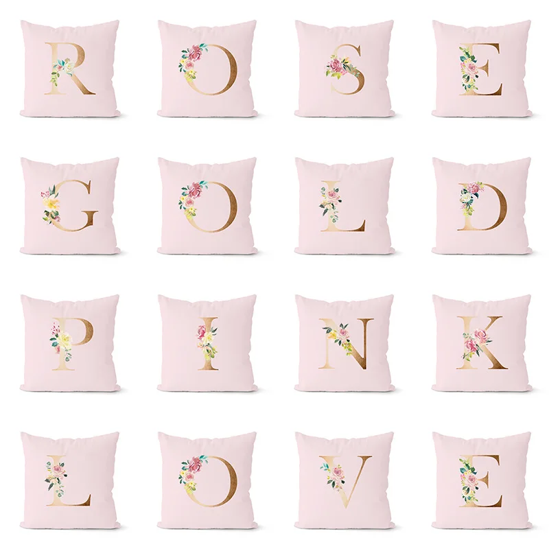 Розовая розовая наволочка для диванной подушки 26 дюймов с золотыми буквами | Дом