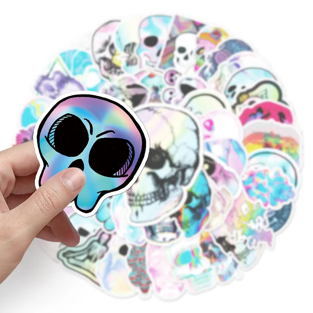 103050pcs holographic laser horror skull graffiti stickers cartoon decals guitar laptop motorcycle car phone cool sticker toy free global shipping