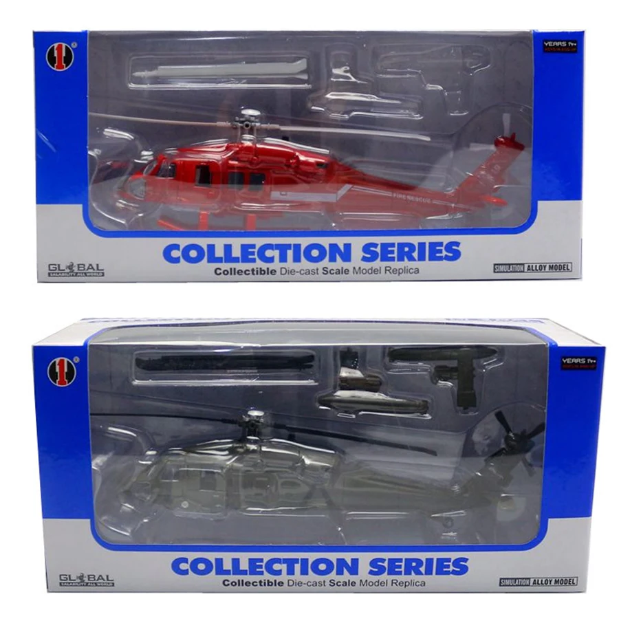 

1/64 Black Hawk Helicopter Fire Rescue Fighter Aircraft Alloy Toy Model Sound and Light Gift Box