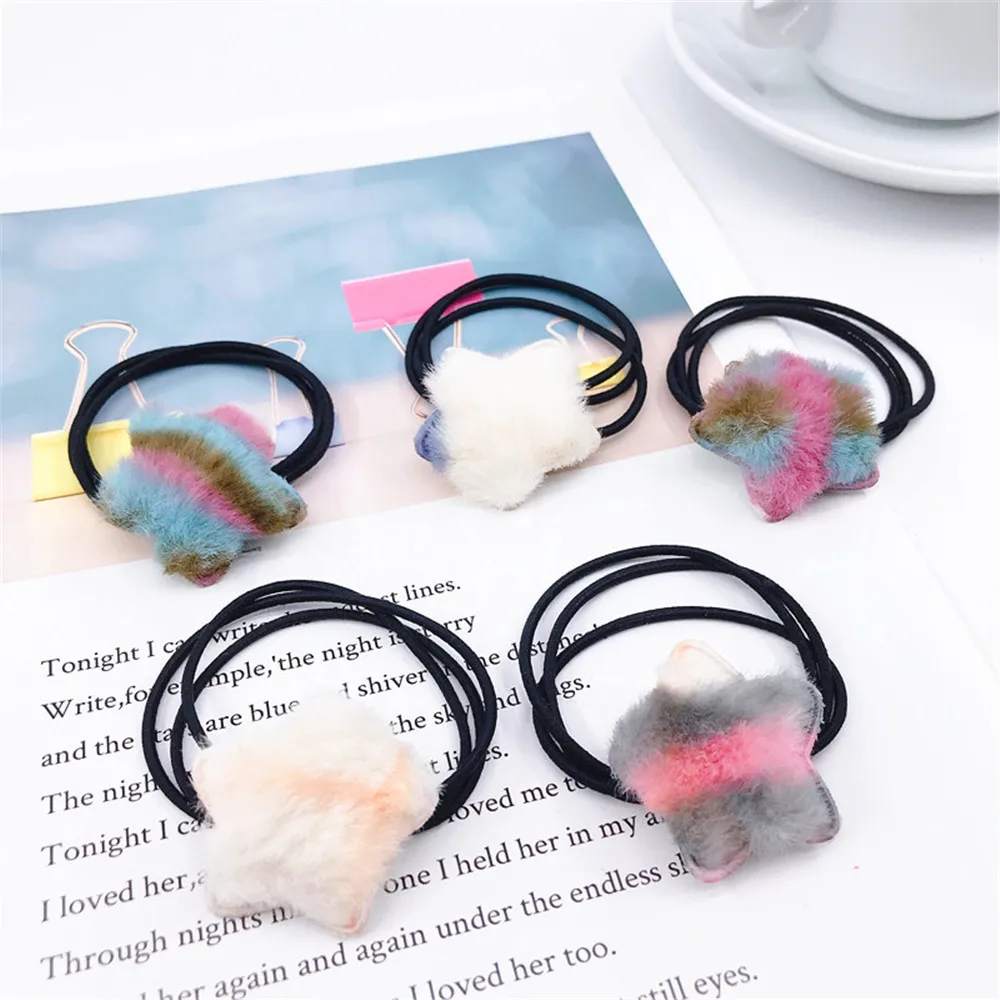 

Hair Ring High Elastic Rubber Band Plush Love Five-pointed Star Fabric Head Hair Ties Horsetail Ties Solid Head Wrap