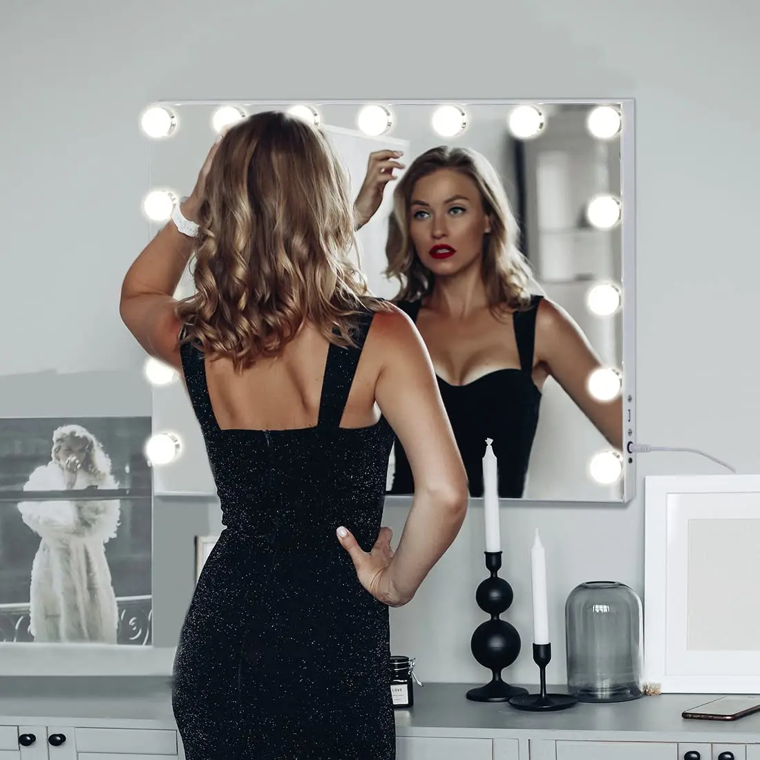 Hollywood Vanity Makeup Mirror with Lights 15 LED Bulbs 3 Color Light Modes Desktop Bedroom Vanity Mirror vanity table mirror