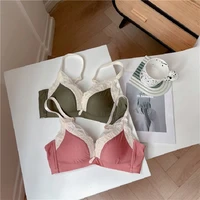 new simple glossy wavy lace edge lingerie contrast color medium thick gathering skin friendly breathable non wire bra set
